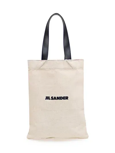 Jil Sander Logo Printed Large Tote Bag In Beige