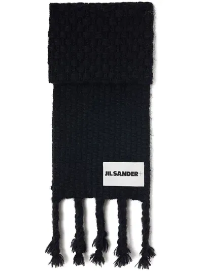 Jil Sander Fringed Brushed Scarf In Black