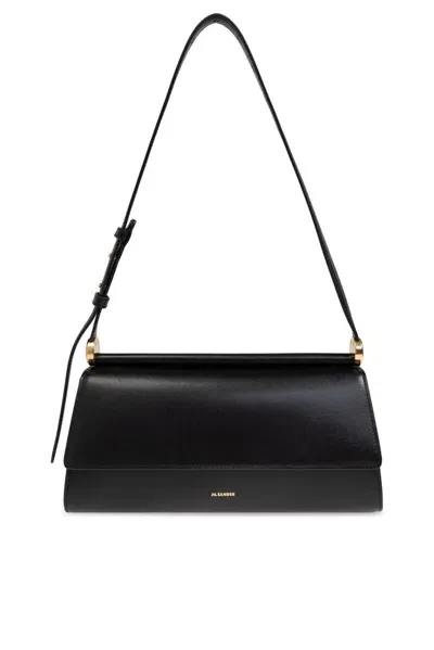 Jil Sander Ghost Foldover Top Shoulder Bag In Black