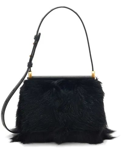 Jil Sander Ghost Mini Hairy Shoulder Bag In 黑色