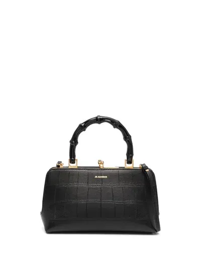 Jil Sander Goji Bamboo Mini Leather Handbag In Black