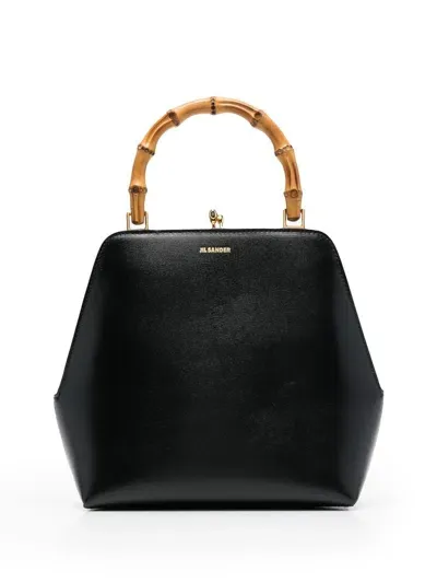 Jil Sander Goji Square Bamboo Small Handbag In Black