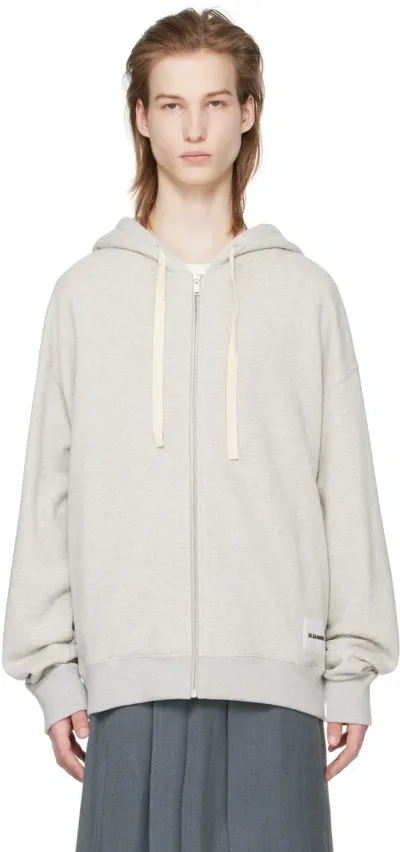 Jil Sander Gray Zip-up Hoodie In 052 Powder Green