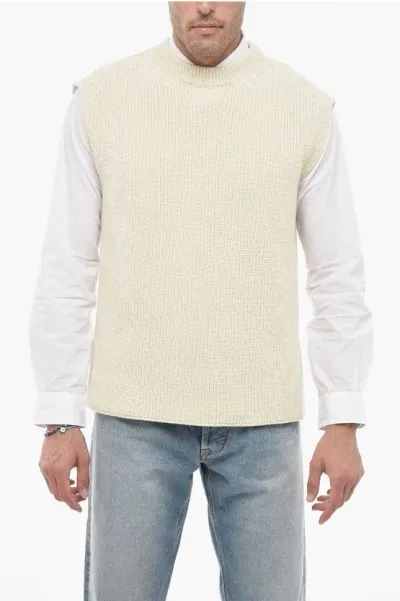 Jil Sander Knitted Vest With Ribbed Trims In Neutral