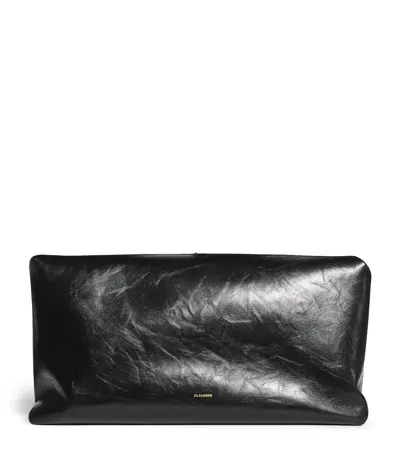 Jil Sander Large Leather Goji Pillow Clutch Bag In Black