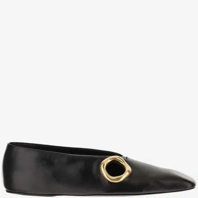 Jil Sander Square-toe Leather Ballerinas In 黑色