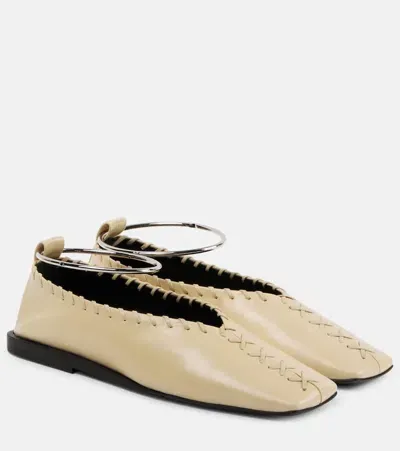 Jil Sander Leather Ballet Flats In Beige