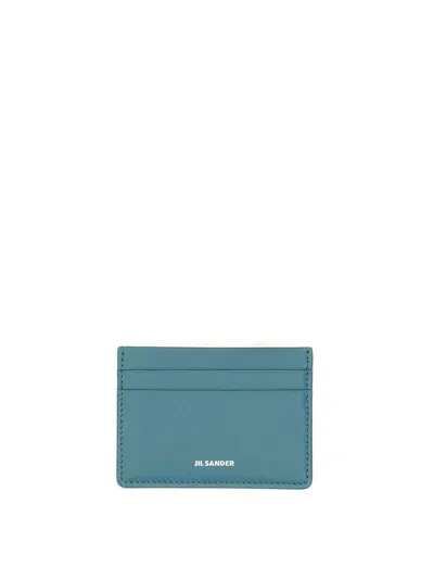 Jil Sander Leather Card Holder In Blue