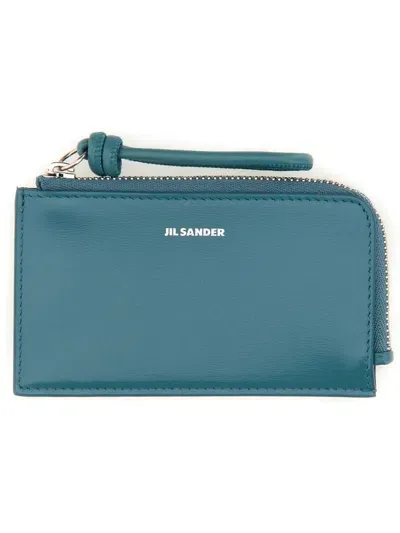 Jil Sander Leather Envelope Coin Purse In Azure