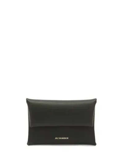 Jil Sander Leather Envelope Coin Purse With Embossed  Logo In Black