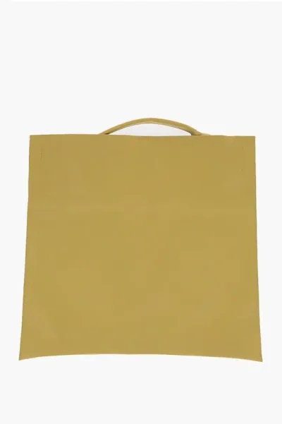 Jil Sander Leather Shopping Bag With Inner Pocket In Yellow