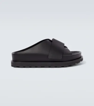 Jil Sander Leather Slides In 001 Black