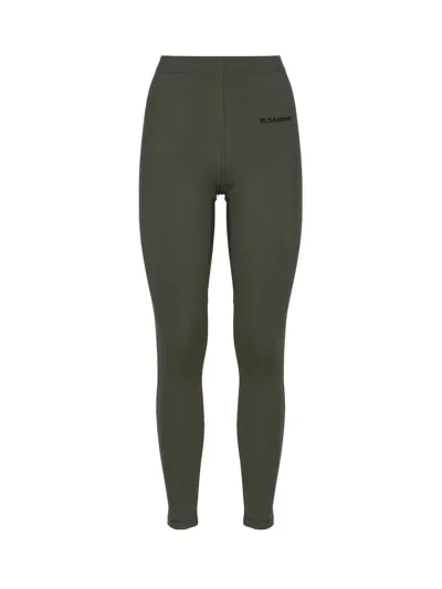 Jil Sander Leggings With Printed Logo In Green