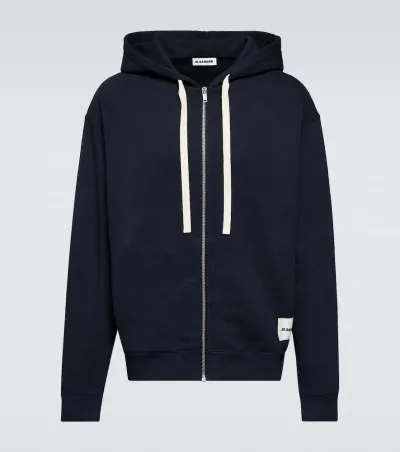 Jil Sander Logo Cotton Hoodie In Midnight