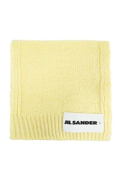 Jil Sander Logo Patch Wool Scarf In Yellow