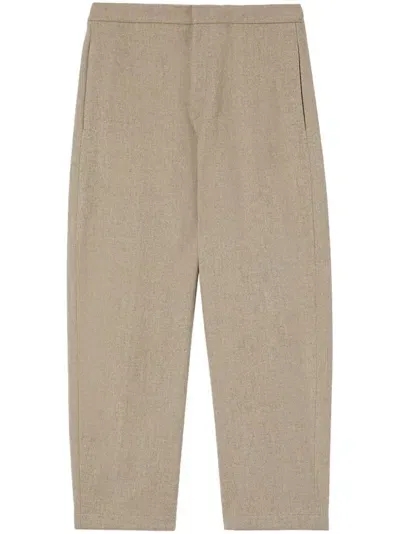 Jil Sander Logo-patch Wool Tapered Trousers In Neutrals