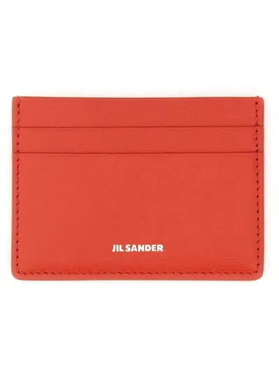 Jil Sander Logo Printed Cardholder In Red