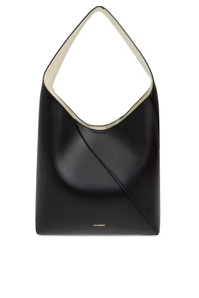 Jil Sander Logo Printed Hobo Bag In Black