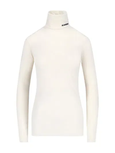 Jil Sander Logo Turtleneck In Crema