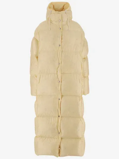 Jil Sander Long Down Jacket With Hood In Beige