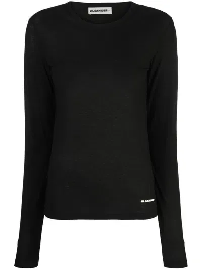 Jil Sander Long-sleeved Black Cotton T-shirt