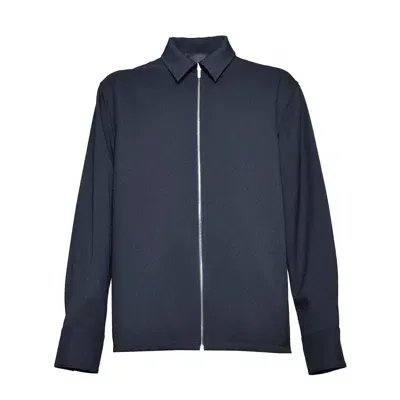 Jil Sander Long-sleeved Gabardine Shirt In Blu Notte