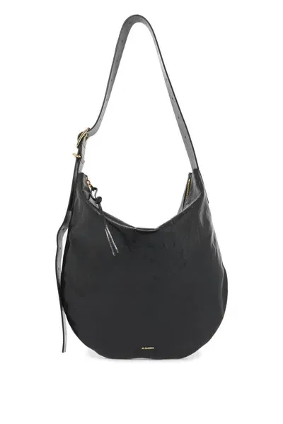 Jil Sander Medium Moon Bag In Calf Leather With Front Logo In Black