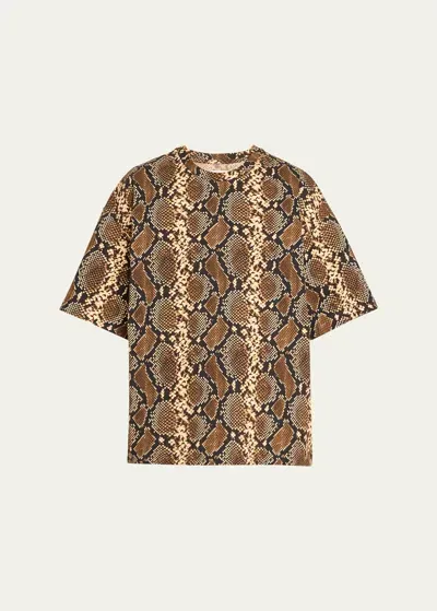 Jil Sander Snake-print Cotton T-shirt In Brown