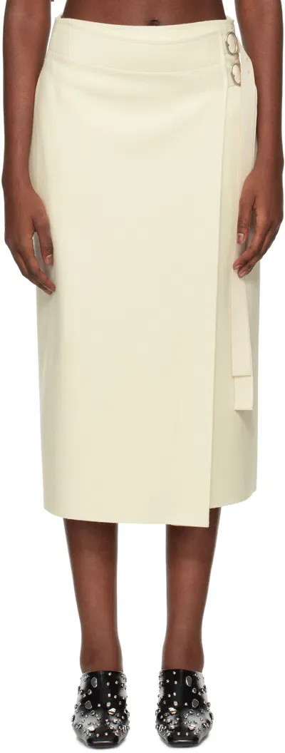 Jil Sander Off-white Double Face Compact Wool Midi Skirt In 105 Chalk