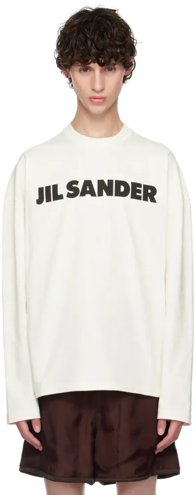 Jil Sander Off-white Printed Logo Long Sleeve T-shirt In Natural