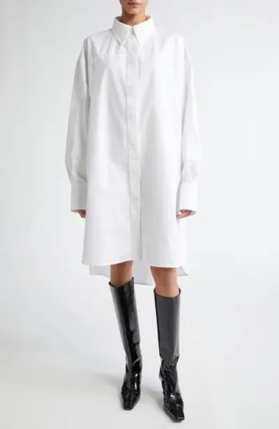 Jil Sander Oversize Long Sleeve High-low Cotton Poplin Shirtdress In Weiss