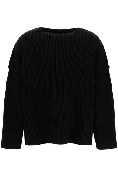 Jil Sander Oversized Ribbed Wool Pul In Black