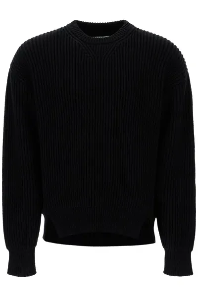 Jil Sander Men's Oversized Ribbed Wool Pul In Nero