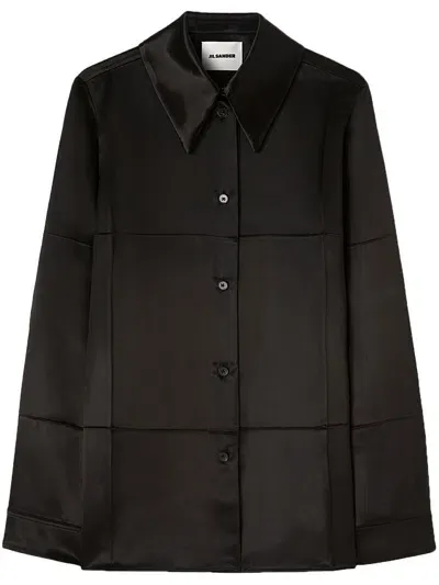 Jil Sander Panelled Satin-finish Shirt In Black