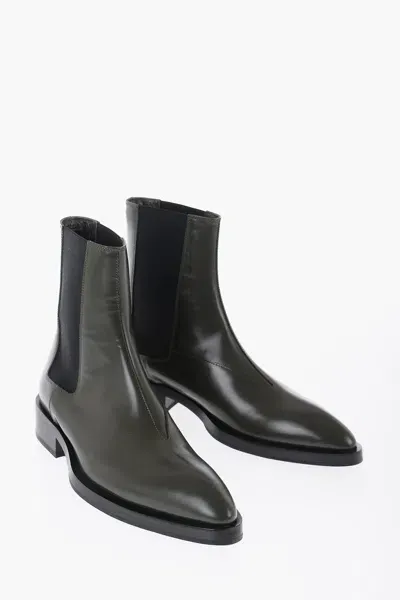 Jil Sander Poited Leather Chelsea Boots In Green