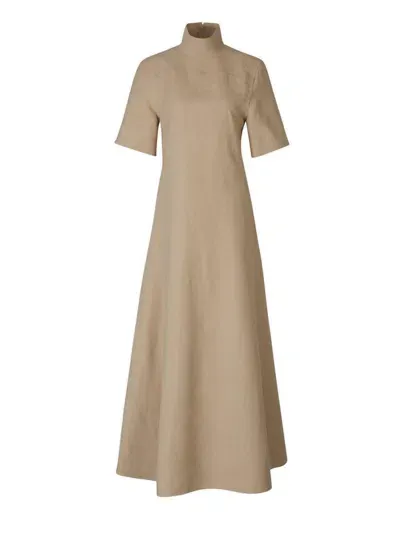 Jil Sander Rear Zipped High Neck Long Gown In Beige