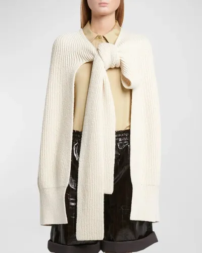 Jil Sander Tie-fastening Knitted Cape In Coconut