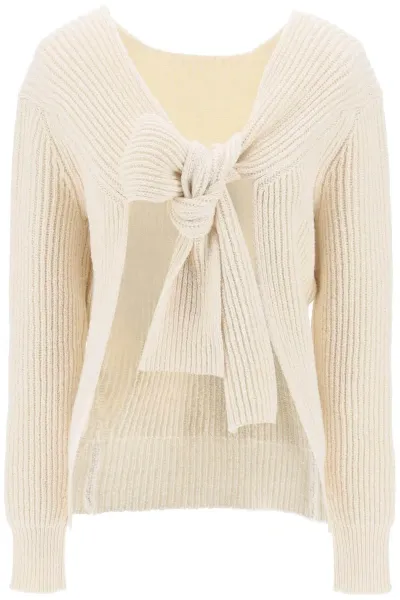 Jil Sander Ribbed Sweater With Tieable Closure In Multicolor