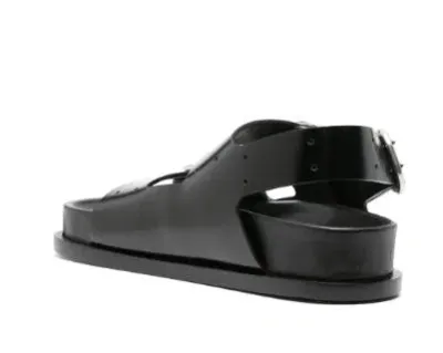 Jil Sander Double-buckle Leather Sandals In 黑色