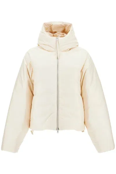 Jil Sander Short Down Jacket In Habotai Silk Blend In Cream