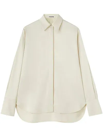 Jil Sander Pointed-collar Satin Shirt In Beige