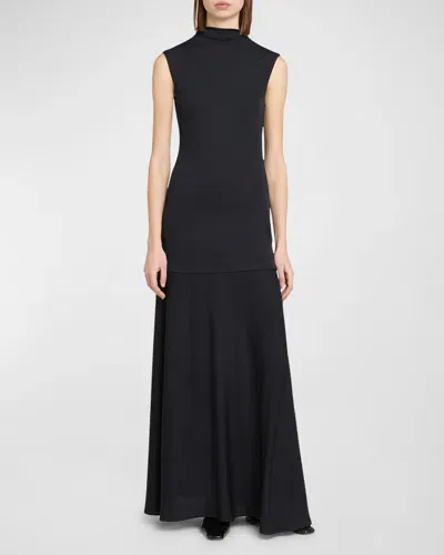 Jil Sander Fluid Viscose Crepe Long Dress In Navy