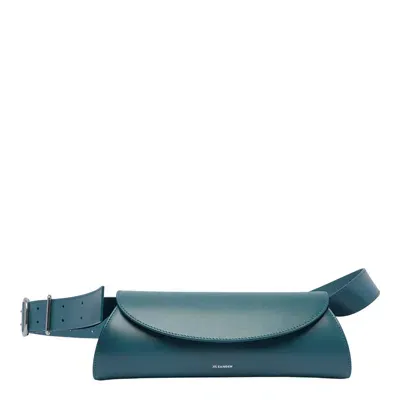 Jil Sander Small Cannolo Leather Shoulder Bag In Laguna