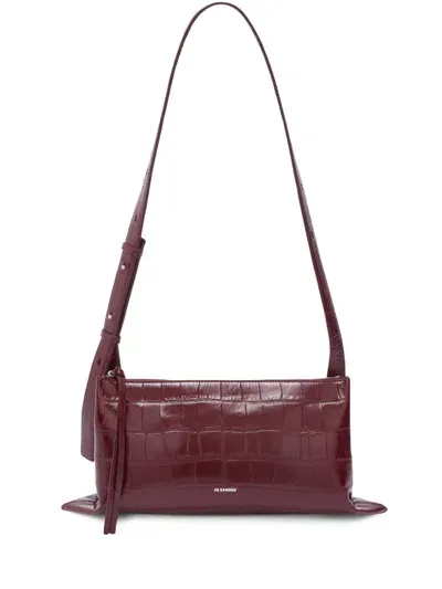 Jil Sander Small Empire Crocodile-effect Shoulder Bag In Burgundy