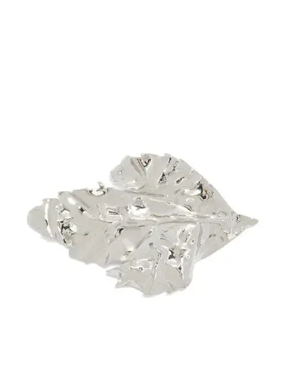 Jil Sander Small Leaf-shaped Polished Brooch In Silver