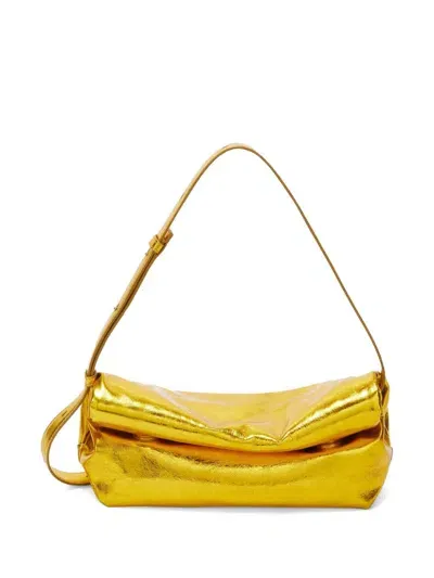 Jil Sander Small Rollup Leather Shoulder Bag In Yellow