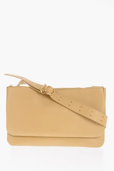 Jil Sander Solid Color Leather Shoulder Bag In Beige