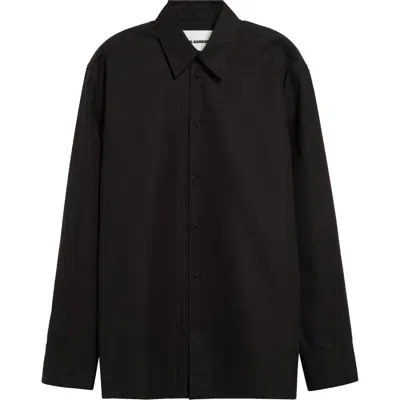 Jil Sander Solid Cotton Button-up Shirt In Black