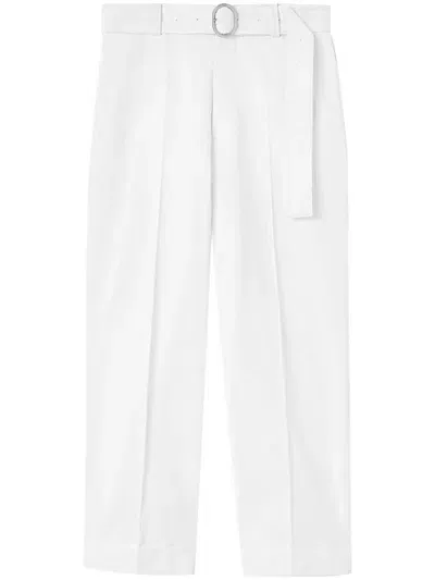 Jil Sander Straight-leg Belted Cotton Trousers In White