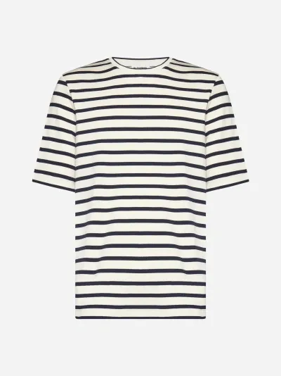 Jil Sander Striped Cotton T-shirt In Bluejay